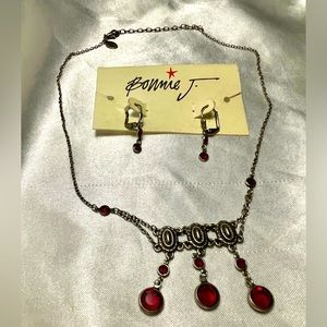 Bonnie J Necklace and Earrings Set in Red New! Price is firm